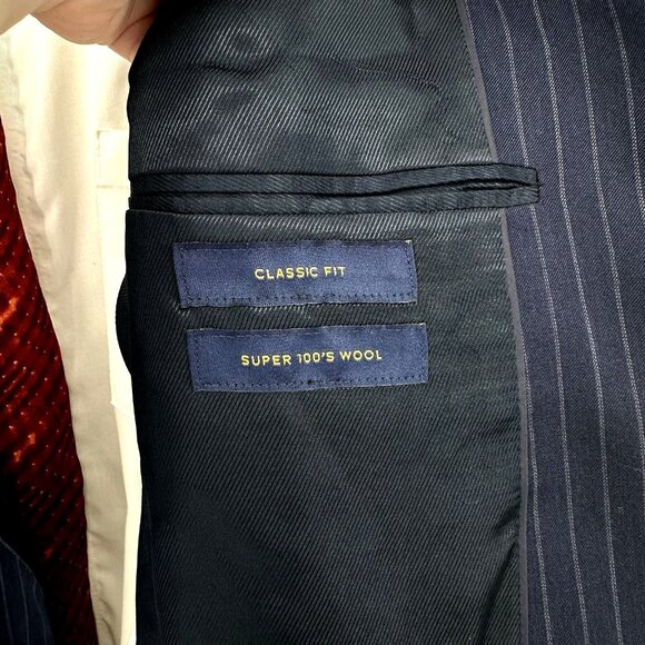 STAFFORD 2 piece suit separates pinstripe navy blue 100% wool classic 42L 36W - Picture 11 of 15